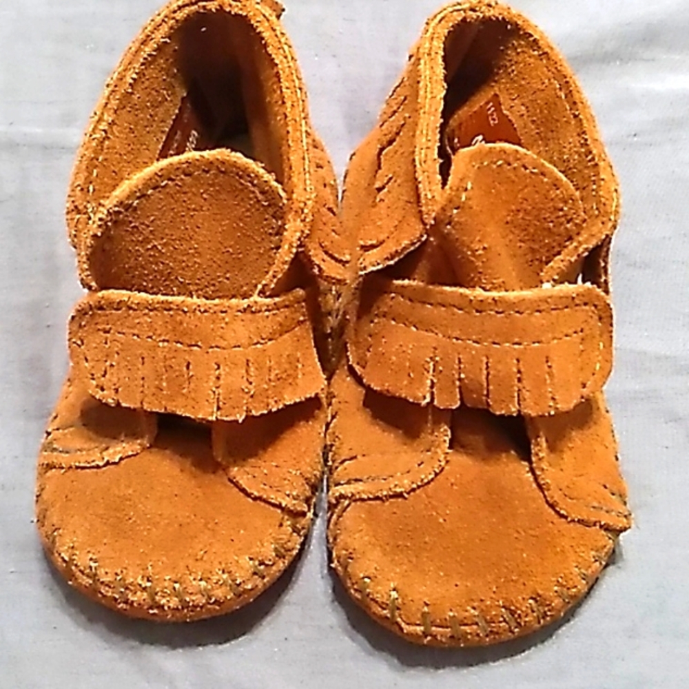 Minnetonka brown baby front strap moccasins